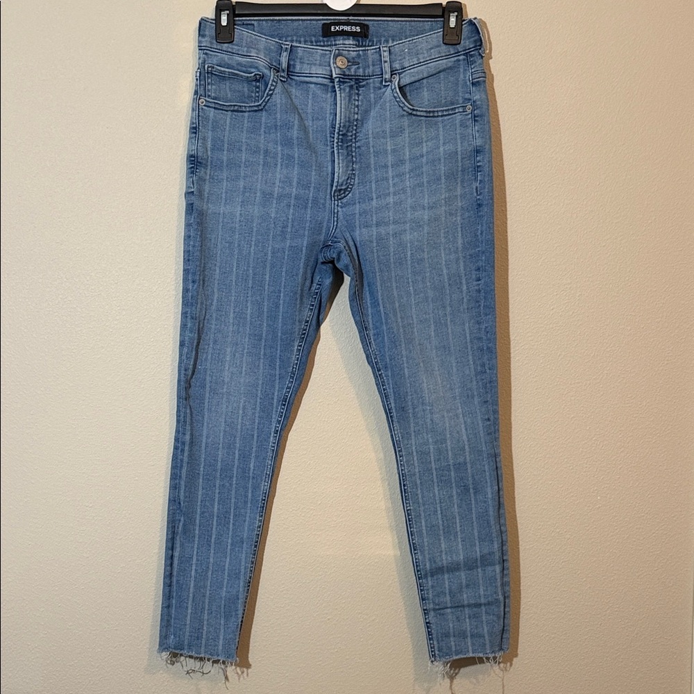 Express Women's Striped Light Blue Ankle Jeans